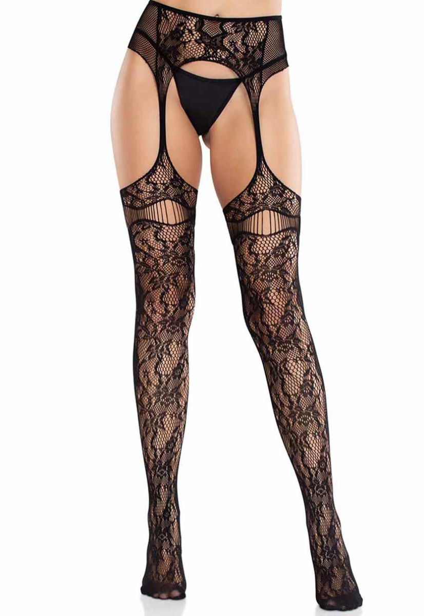 LEG+AVENUE+%2D+NET+STOCKINGS+WITH+ATTACHED+GARTER+BELT+BLACK+OS