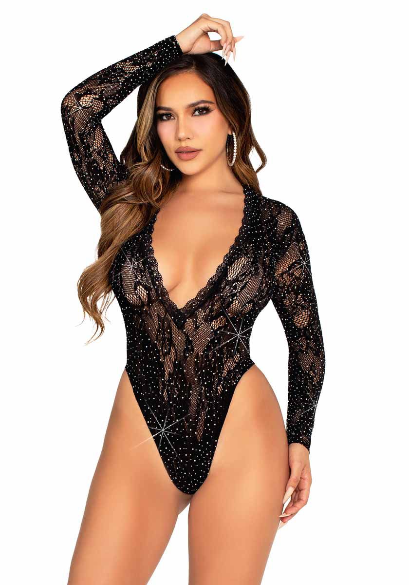 LEG+AVENUE+%2D+RHINESTONE+LACE+DEEP%2DV+BODYSUIT+OS