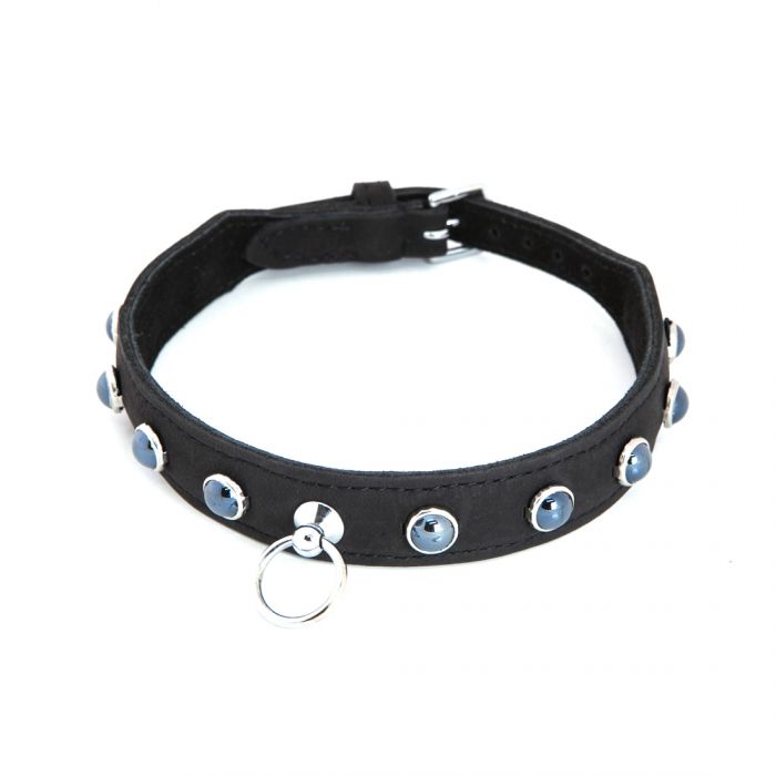 LEATHER+COLLAR+WITH+BLACK+BEADS