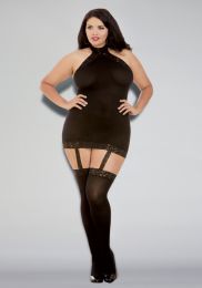 Dreamgirl - Queen Size Sheer Garter Dress Black