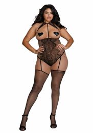 Dreamgirl - Fishnet & Lace Teddy Bodystocking Black