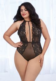 Dreamgirl - Queen Size Stretch Lace And Mesh Teddy Black