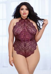 Dreamgirl - Queen Size Eyelash Lace Teddy Mulberry