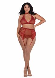 Dreamgirl - Fishnet & Lace 4-pc Set Garnet