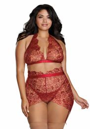 Dreamgirl - Delicate Floral Embroidery Three-piece Set Garnet