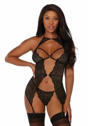 Dreamgirl - Scalloped Stretch Lace Garter Slip Black