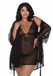 Dreamgirl - Stretch Mesh Chemise & Robe Set Black