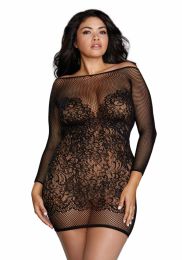 Dreamgirl - Seamless Fishnet & Lace Chemise Black