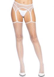 LEG AVENUE - NET STOCKINGS WITH GARTER BELT WHITE