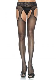 LEG AVENUE - PLUS SIZE SHEER SUSPENDER HOSE BLACK