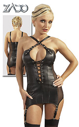 Zado - Mini Suspender Dress Leather Black