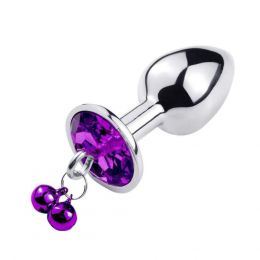 PASSION LABS - METALLIC BUTT PLUG WITH BELLS SMALL PURPLE