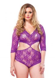 Leg Avenue - Queen size Cut Out Floral Lace Teddy purple