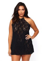 Leg Avenue - Queen size Floral lace halter chemise black