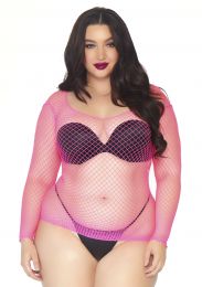 LEG AVENUE - PLUS SIZE SLEEVED INDUSTRIAL NET SHIRT PINK