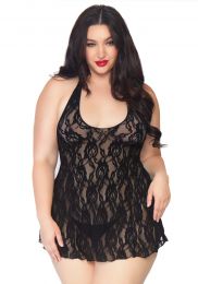 LEG AVENUE - PLUS SIZE HALTER ROSE LACE DRESS BLACK