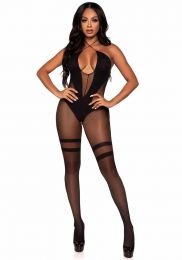 LEG AVENUE - KEYHOLE TWIST HALTER BODYSTOCKING OS