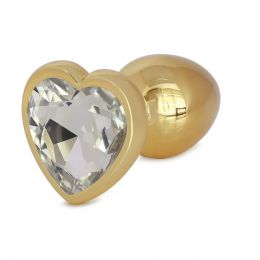 PASSION LABS - METALLIC HEART BUTT PLUG SMALL GOLD CLEAR