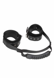 OUCH! - BONDED LEATHER HAND CUFFS WITH HANDLE