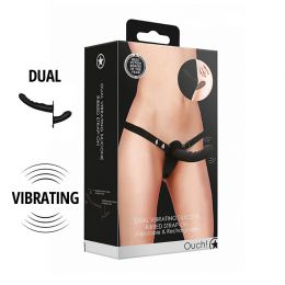 OUCH! - ADJUSTABLE DUAL VIBRATING RIBBED STRAP-ON