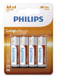 PHILIPS - LONGLIFE ZINC CHLORIDE ΜΠΑΤΑΡΙΕΣ AA R6 MIGNON 4ΤΜΧ