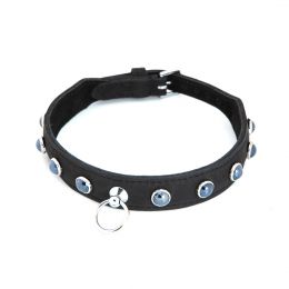 LEATHER COLLAR WITH BLACK BEADS