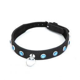 LEATHER COLLAR WITH BLUE DIAMONDS